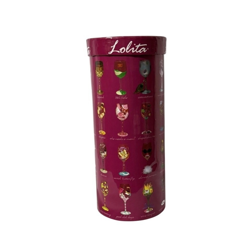 NIB Lolita Love My Wine Glass "Gossip" 15 oz with Recipe Hand‎ Painted